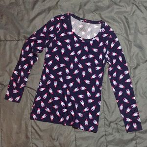 Navy Blue Long Sleeved Gnome Print Shirt